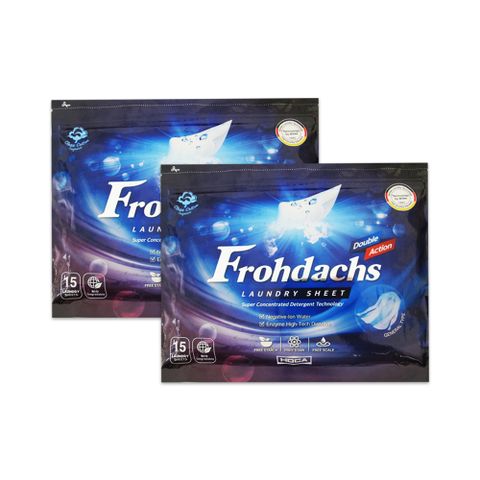 (2袋30片超值組)德國Frohdachs-超濃縮雙效洗淨可分解環保型便攜洗衣片15片/袋-藍袋*2袋(直立式滾筒式洗衣機適用)