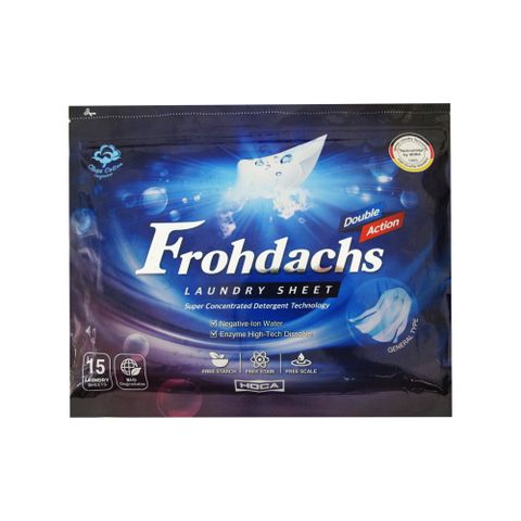 德國Frohdachs-超濃縮雙效洗淨可分解環保型便攜洗衣片15片/袋-藍袋(洗衣紙,衣物清潔,直立式滾筒式洗衣機適用)
