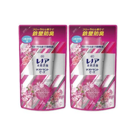 (2袋超值組)日本P&amp;G Lenor本格消臭衣物芳香顆粒香香豆455ml/袋(滾筒/直立式洗衣機適用)-清新花香(紅袋)x2袋
