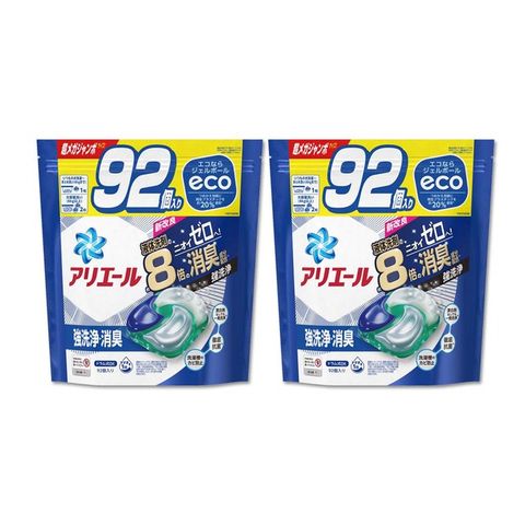 (2袋組)日本P&amp;G-Ariel 8倍消臭酵素強洗淨去污洗衣凝膠球92顆/袋(洗衣膠囊)-清新淨白