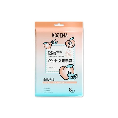 日本 KOJIMA-寵物SPA果茶香氛植萃5指型清潔手套濕巾8入/袋(免水洗清潔)－白桃烏龍香