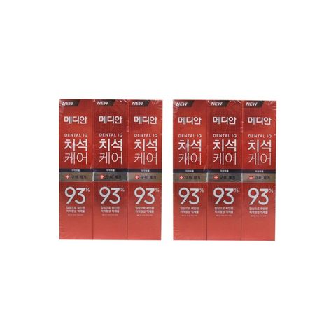 (6盒組)韓國MEDIAN麥迪安-93%強效除牙垢潔牙防蛀護齦含氟牙膏120g/盒-牙垢淨味(紅)