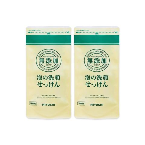 (2袋組)日本MIYOSHI無添加-純皂溫和保濕潔顏慕絲洗顏乳補充包180ml/袋(不含按壓瓶)