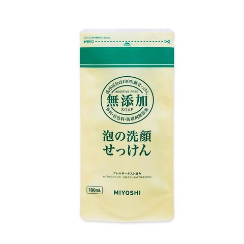 日本MIYOSHI無添加-純皂溫和保濕潔顏慕絲泡沫洗顏乳補充包180ml/袋(本品不含按壓瓶)
