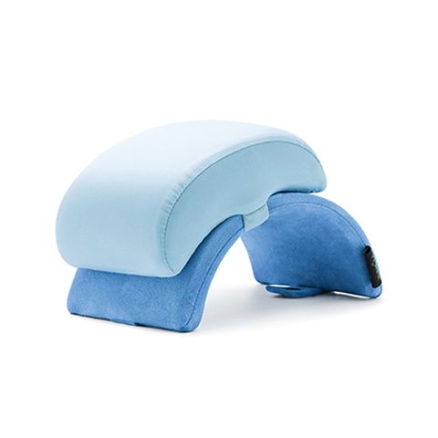生活良品-撞色可折疊收納圓拱型鏤空防手麻記憶午睡枕1入/袋(附白色束口袋,枕套可拆洗)-涼感藍
