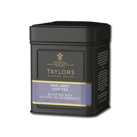 英國Taylors泰勒茶-特級經典紅茶葉-大吉嶺午茶皇家伯爵茶125g/霧面黑禮盒鐵罐(雨林聯盟及女王皇家認證)－皇家伯爵茶(紫)
