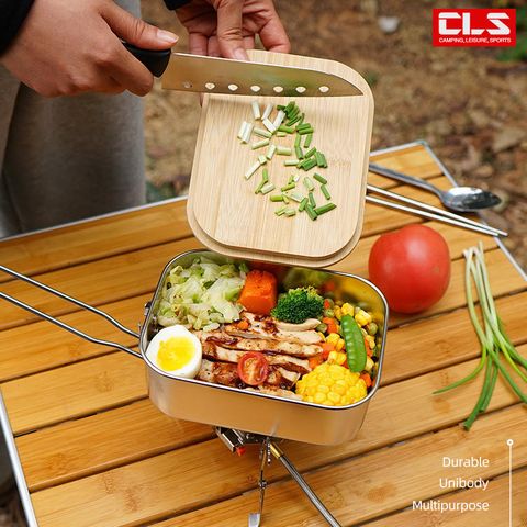 CLS 304不鏽鋼竹木蓋板 煮飯盒 餐具 烹飪鍋 野營野餐 便當盒