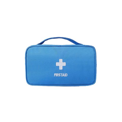 生活良品-家庭護理手提式雙拉鍊醫藥保健品大容量分類收納包1入/袋(旅行急救包,本品不含醫療用品)-藍色