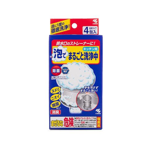 日本小林製藥-廚房流理台排水口濾網去污消臭超濃密發泡清潔粉(30gx4包)/盒(不鏽鋼濾網提籃,過濾網清潔劑)