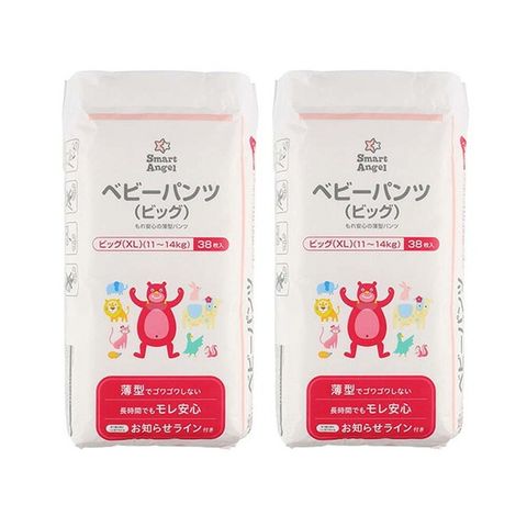 (2袋組)日本Smart Angel西松屋-瞬吸防漏透氣彈力嬰幼兒紙尿褲38片/袋-XL(11~14kg)