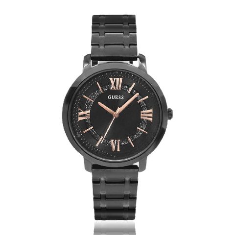 【GUESS】黑色系 簡約精緻面 不鏽鋼錶帶腕錶 (W0933L4)