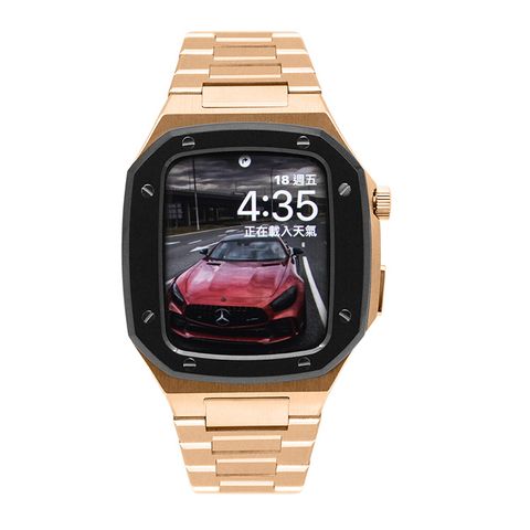 Apple Watch 4/5/6/7/SE 蘋果手錶保護殼 7代專用 黑框x玫瑰金錶帶全不鏽鋼 45(45mm適用)
