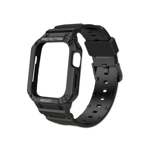 Apple Watch 7/6/5/4/3/2/1/SE 矽膠防摔保護殼運動型替換手錶帶-黑色1入/盒