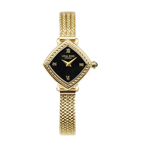 【LOLA ROSE】香檳金色系 黑面 米蘭帶 菱形腕錶 24mm(LR4601)