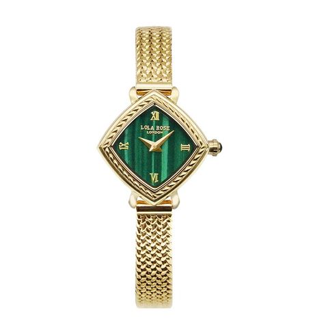 【LOLA ROSE】香檳金色系 綠面 米蘭帶 菱形腕錶 24mm(LR4603)