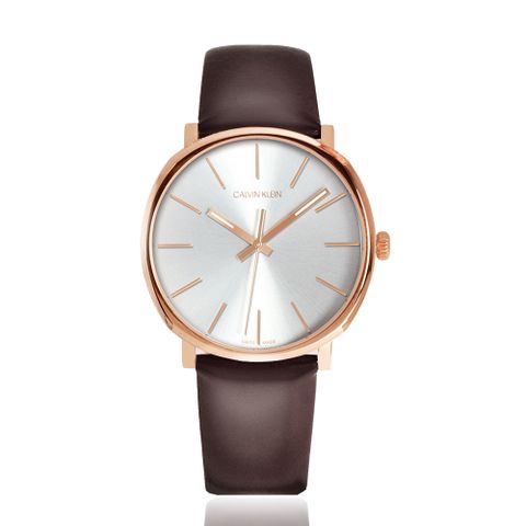 Calvin Klein 美國原廠平行輸入手錶 CK紳士簡約三針皮帶腕錶-白x玫瑰金 K8Q316G6 限時搭贈錶帶