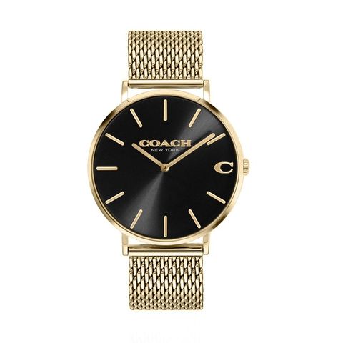 【COACH】COACH 金框 黑面 金色米蘭帶腕錶 (14602440)