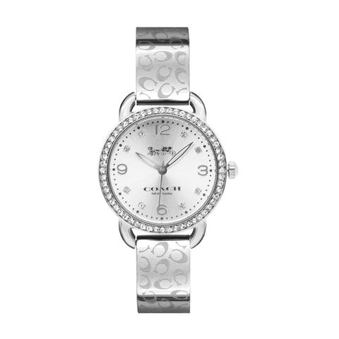 【COACH】Delancey系列 銀框晶鑽 白面 經典C字印花手環腕錶(14502353)
