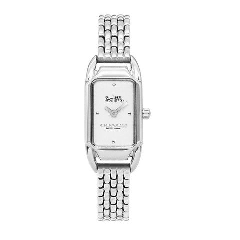 【COACH】Cadie系列 銀框 白面 方型腕錶 不鏽鋼錶帶 女錶(14504035)