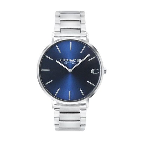 【COACH】銀殼系 藍面 C字 鋼帶腕錶 男錶 手錶(14602429)