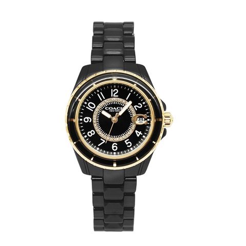 【COACH】經典C字LOGO 黑晶鑽 陶瓷腕錶(14503461)