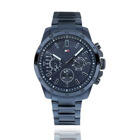 Tommy Hilfiger 藍灰鋼 x 藍灰三眼 x 藍色不鏽鋼腕錶 (1791560)