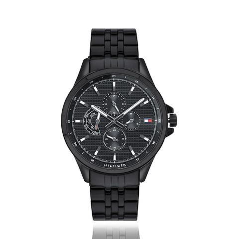 Tommy Hilfiger 黑鋼 x 黑色三眼 x 黑色不鏽鋼腕錶 (1791611)