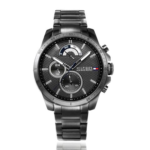 Tommy Hilfiger 黑鋼 x 黑色三眼 -黑色不鏽鋼腕錶 (1791347)