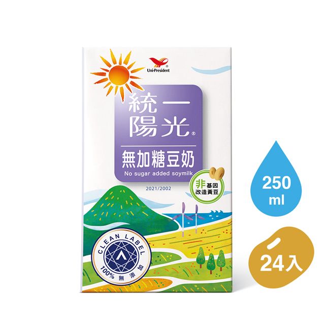 統一 《陽光》無加糖豆奶250ml(24入x2箱)