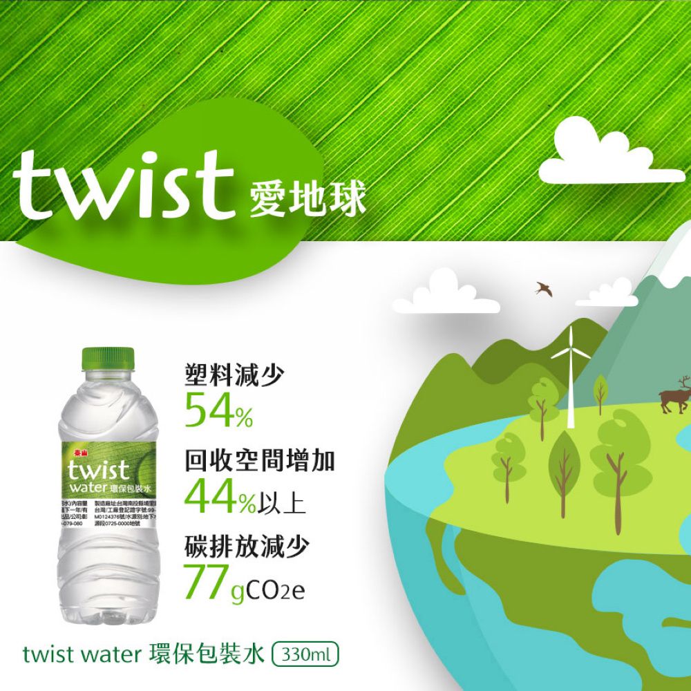 TAISUN 泰山 TWIST WATER環保包裝水330ml X24/箱(包裝飲用水)