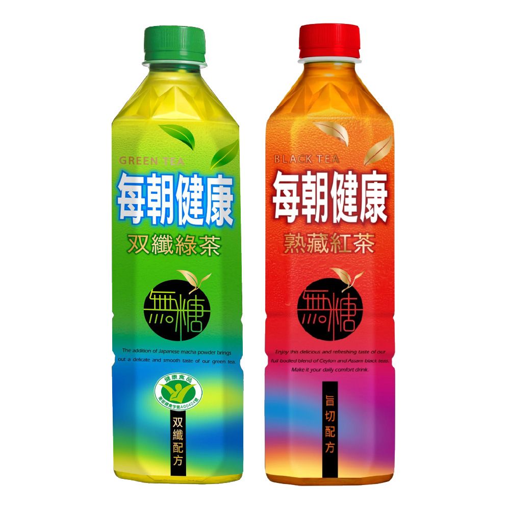 每朝健康 雙纖綠茶/無糖紅茶650ml 2箱組