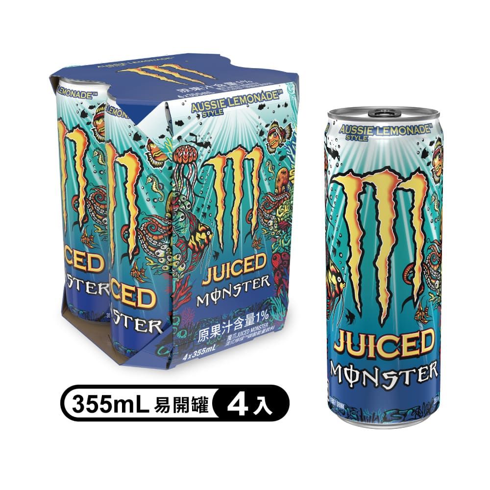  魔爪Juiced Monster澳式檸檬 碳酸能量飲料易開罐355mlx4入/組