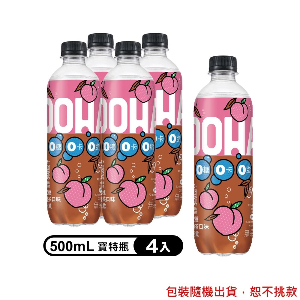 【OOHA】氣泡飲 水蜜桃烏龍茶寶特瓶500ml (4入/組)(零糖零卡零脂)