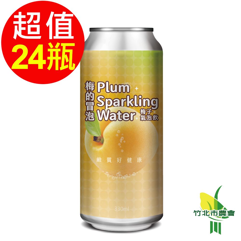  竹北市農會 梅得冒泡有機黃梅氣泡飲-分享組1箱(24瓶/箱)