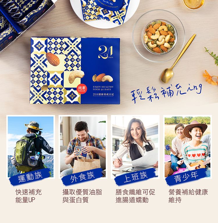素ENJOY HEALTHYVEGANFOOD 21 DAYS21天健康養成日記輕鬆補充運動族外食族上班族快速補充青少年能量UP攝取優質油脂與蛋白質膳食纖維可促進腸道蠕動營養補給健康維持