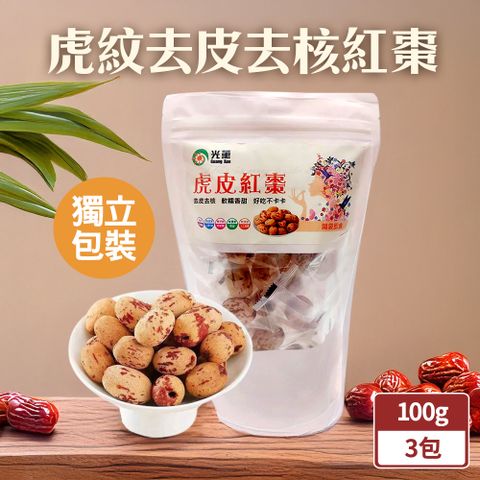 TheLife嚴選 虎紋去皮去核紅棗100gx3包(單顆獨立包裝)