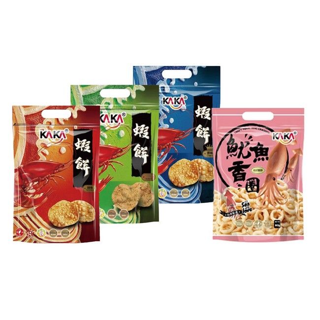 kaka 醬燒蝦餅 原味 辣味 南洋咖哩  魷魚香圈 台式鹽酥 5包