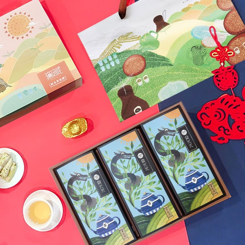 Wu Tsang 無藏茗茶 無藏【端午公益禮盒】K4 黑龍傳賺饌 阿里山炭焙烏龍茶起酥餅3入茶食大禮盒