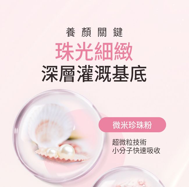 養顏關鍵珠光細緻深層灌溉基底微米珍珠粉超微粒技術小分子快速吸收