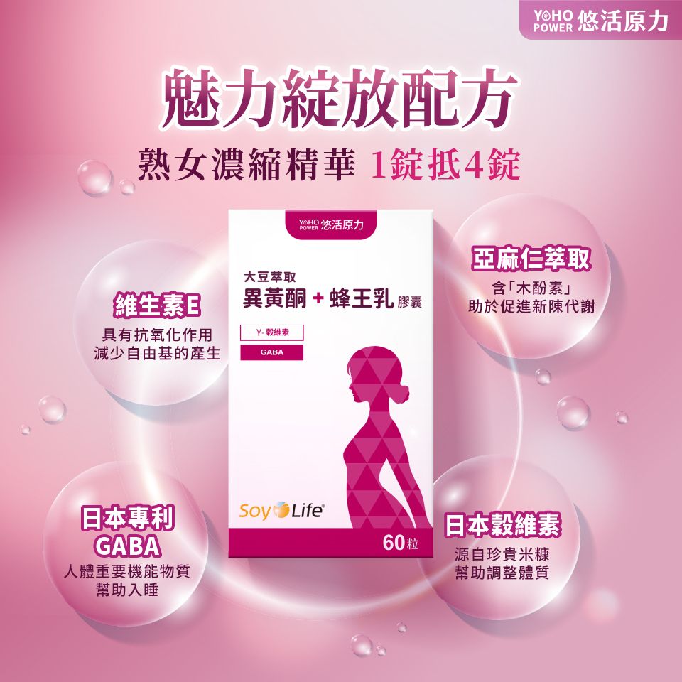 YohoPower 悠活原力 悠活大豆萃取異黃酮+蜂王乳膠囊(60粒/瓶)