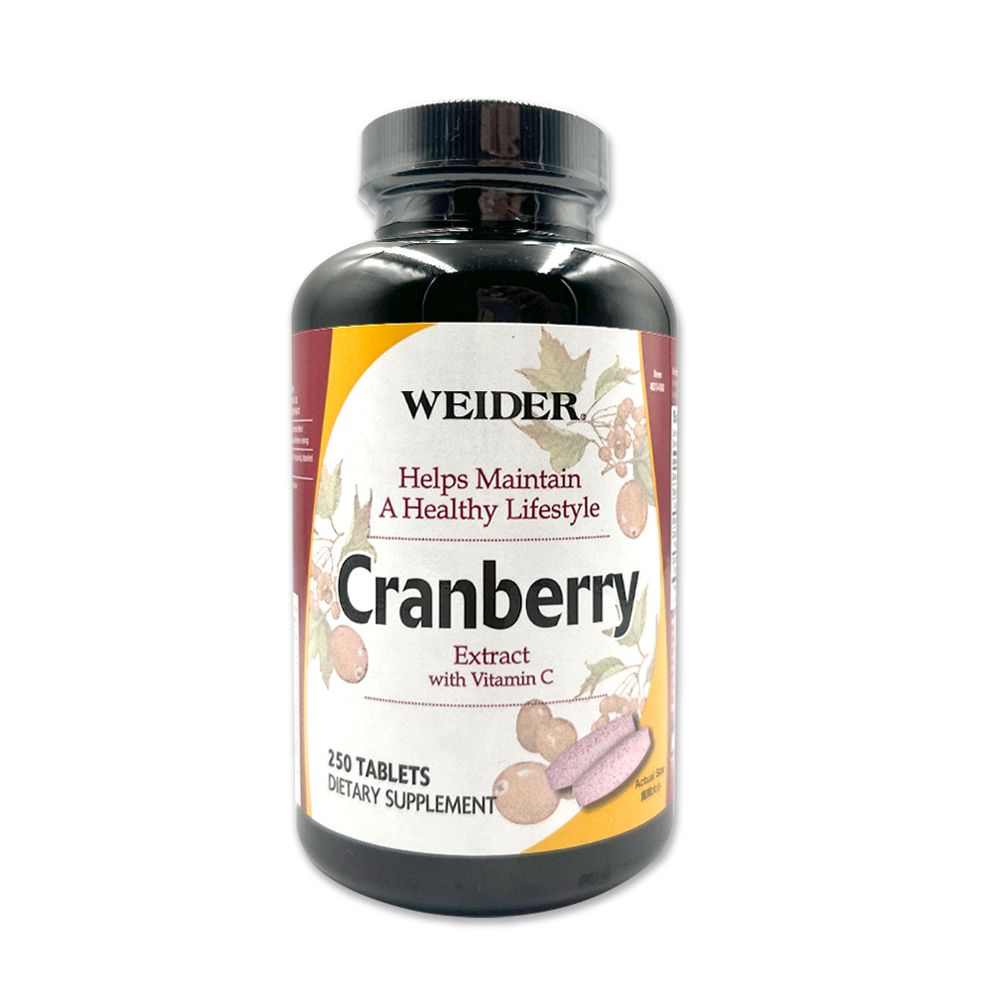 WEIDERHelps MaintainA Healthy LifestyleCranberryExtractwith Vitamin C250 TABLETDIETARY SUPPLEMENT S