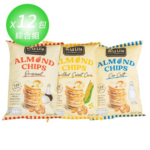 Prize派姿 Delalita 杏仁爆米片12入組(25g/包) - 2種口味 原味 海塩