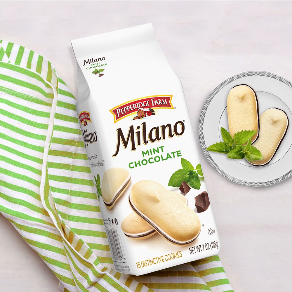 MINTCHOCOLATEMilanoPEPPERIDGE FARMMilanoMINTCHOCOLATE15 DISTINCTIVE COOKIES NET WT
