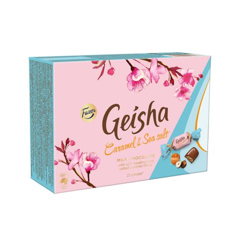 芬蘭 Geisha焦糖海鹽榛果脆心巧克力 150g