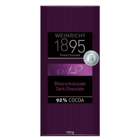 百年巧克力德國1895瑞奇-極致純黑92%黑巧克力100g