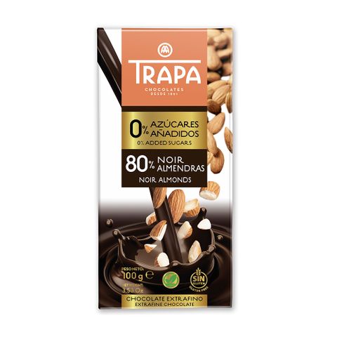 Trapa 【西班牙 】80%無添加糖杏仁黑巧克力片100g