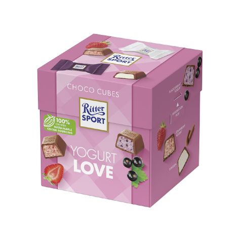 精美外盒、獨立小包裝方便攜帶《Ritter Sport》力特彩色方塊可可製品 果莓優格味 176g