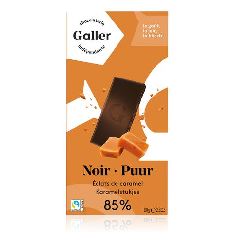 公平貿易巧克力Galler伽樂85% 醇黑焦糖夾心巧克力80g