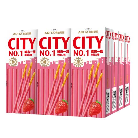 《有田製果》CITY城市一族棒狀餅乾-草莓口味 (25gX12盒)