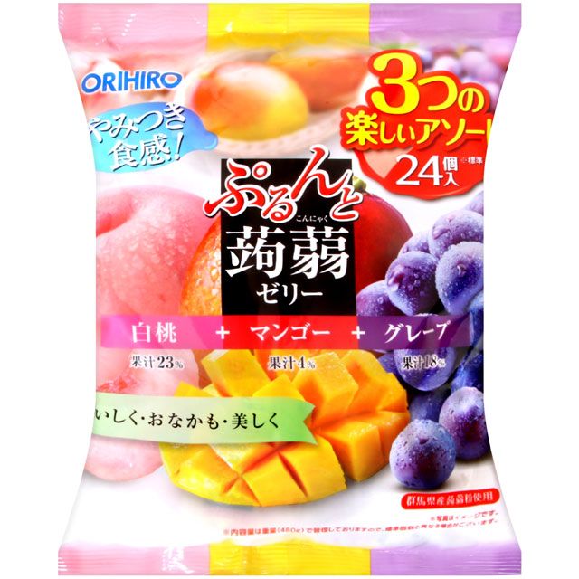 ORIHIRO  蒟蒻果凍-白桃&芒果&葡萄 (480g)